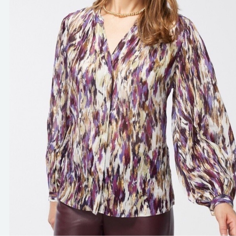 Chico's Artistic Purple and Gold Blouse 8 - Picture 1 of 7